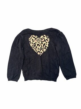 Crazy 8 Girls Black Sweater Leopard Print Heart Back Toddler Size 2T